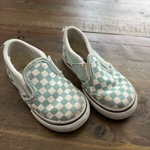 Vans Kids Checkered Slip-On Sneakers - Light Blue and White